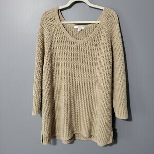 Liz Claiborne Sweater Size 3X Beach Open Knit Earthy Tan Hippie Ramie Pull Over